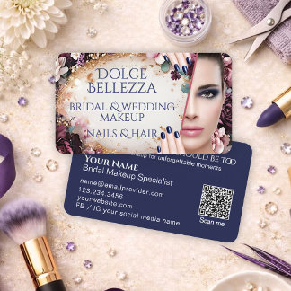 Carte De Visite Luxury Purple Blue Floral Bridal Makeup Artist