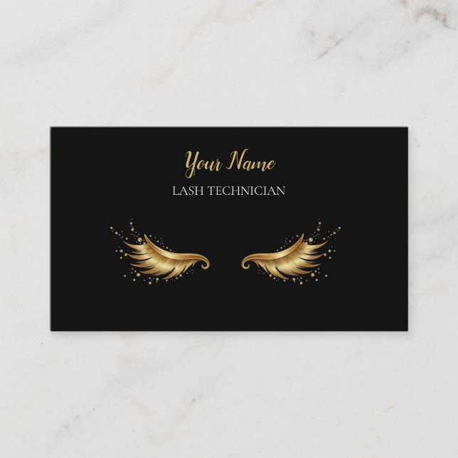 Carte De Visite Luxury QR code Black and Gold Lash Technician Busi (Devant)
