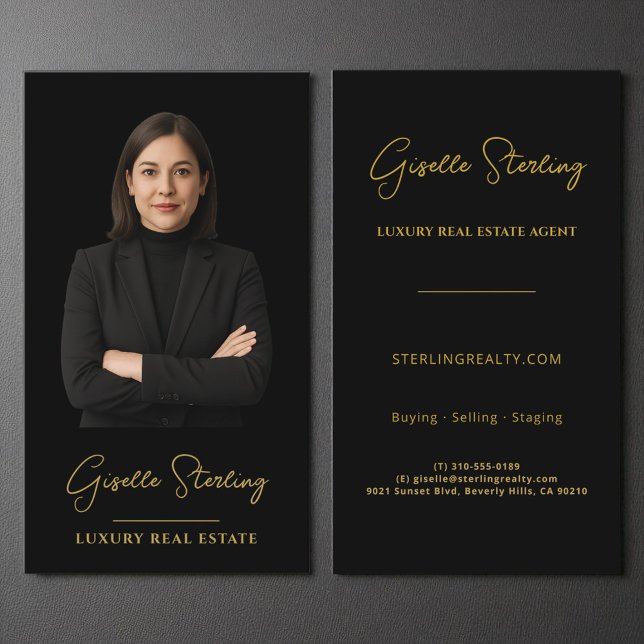 Carte De Visite Luxury Real Estate Black Gold Modern Professional (Créateur téléchargé)