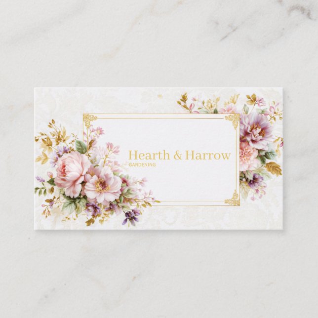 Carte De Visite Luxury Romantic Blush Floral Peony and Gold Frame (Devant)