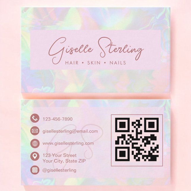 Carte De Visite Luxury Rose Gold Opal QR Code Professional (Créateur téléchargé)