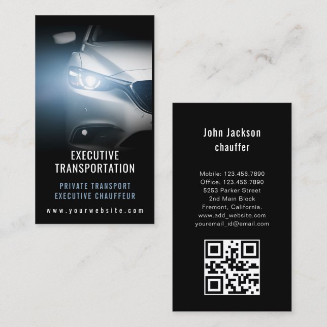 Carte De Visite Luxury Transport Car QR Code Blue & Black (Devant / Derrière)