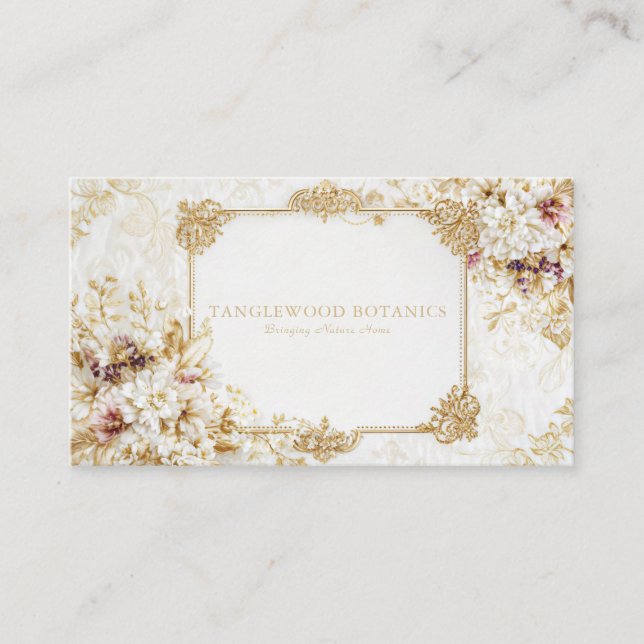 Carte De Visite Luxury Victorian Gold Rococo Frame White Floral (Devant)