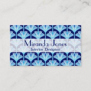 Carte De Visite Lys Art Déco, Bleu Cobalt, Aqua et Blanc