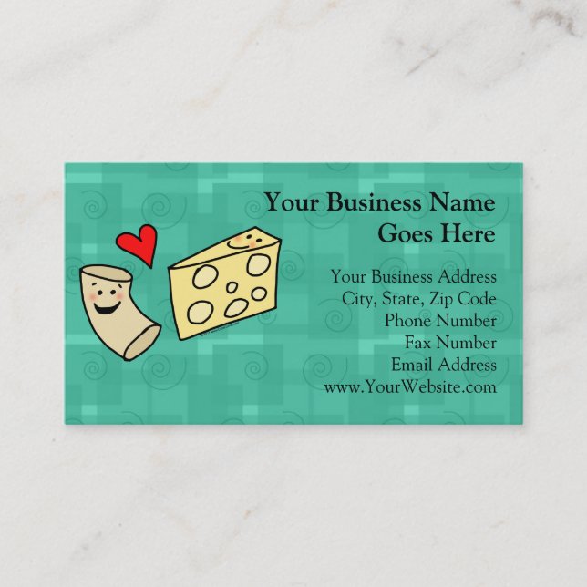 Carte De Visite Mac aime Fromage, Funny Cute Macaroni + Fromage (Devant)