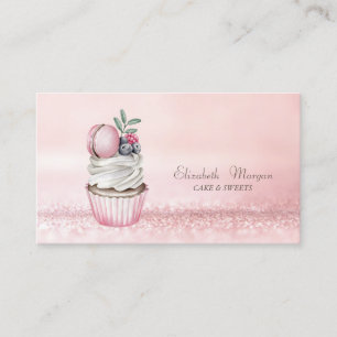 Carte De Visite Macaron Cupcake Aquarelle Moderne Élégant Bokeh