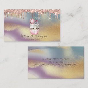 Carte De Visite Macaron Cupcake Drips Rose Gold, Pâtisserie Coloré