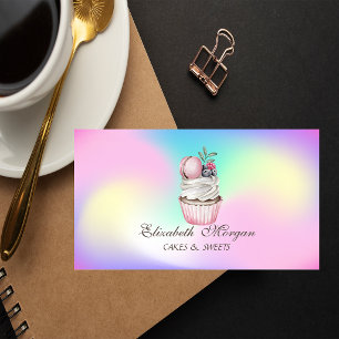 Carte De Visite Macaron Cupcake, Sucrerie Boulangerie Holographiqu
