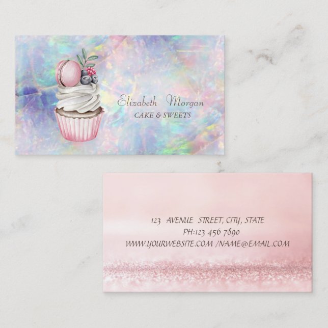 Carte De Visite Macaron d'aquarelle moderne Bokeh Holographique, O (Devant / Derrière)