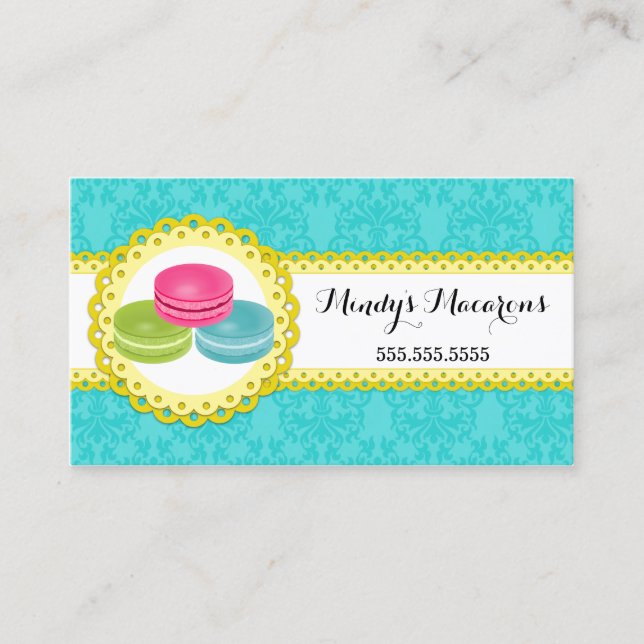 Carte De Visite Macarons Boulangerie Damask Frontale à crampons (Devant)