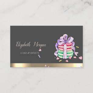 Carte De Visite Macarons français rayure dorée Élégant Moderne