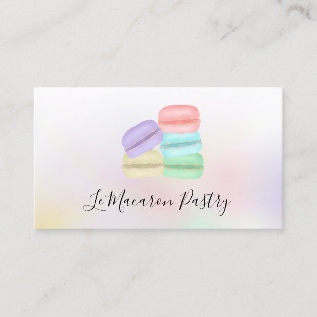 Carte De Visite Macarons pâtissières modernes pastel holographique (Devant)