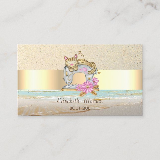 Carte De Visite Machine à coudre Chat Gold Confetti, Bande (Devant)