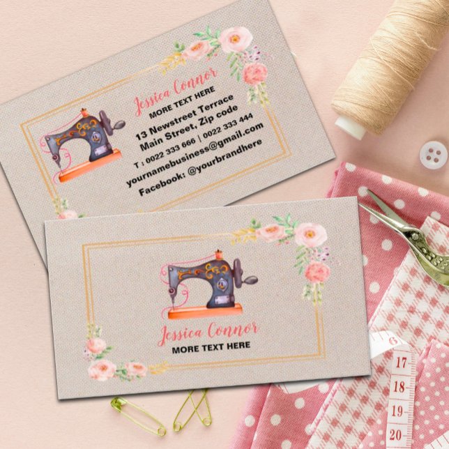 Carte De Visite Machine à coudre Crème Arrière - plan blanc cassé (#zazzlemade #tailofcard #machinebusinesscard #craftcard #kraftpapercard #fashiondesign)