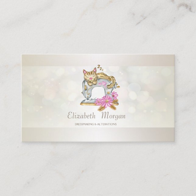 Carte De Visite Machine à coudre florale professionnelle Chat Boke (Devant)