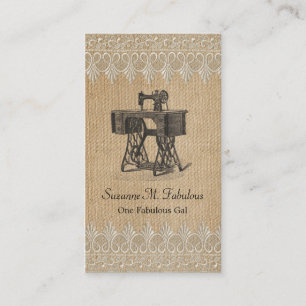 Carte De Visite Machine à coudre Vintage de dentelle Burlap