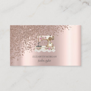 Carte De Visite Machine à coudre vintage élégante rose gold diaman