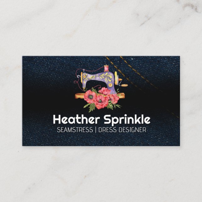 Carte De Visite Machine à coudre vintage | Rose | Jean Fabric (Devant)