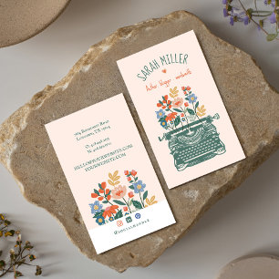 Carte De Visite Machine à écrire élégante vintage Fleur fleurie Bl