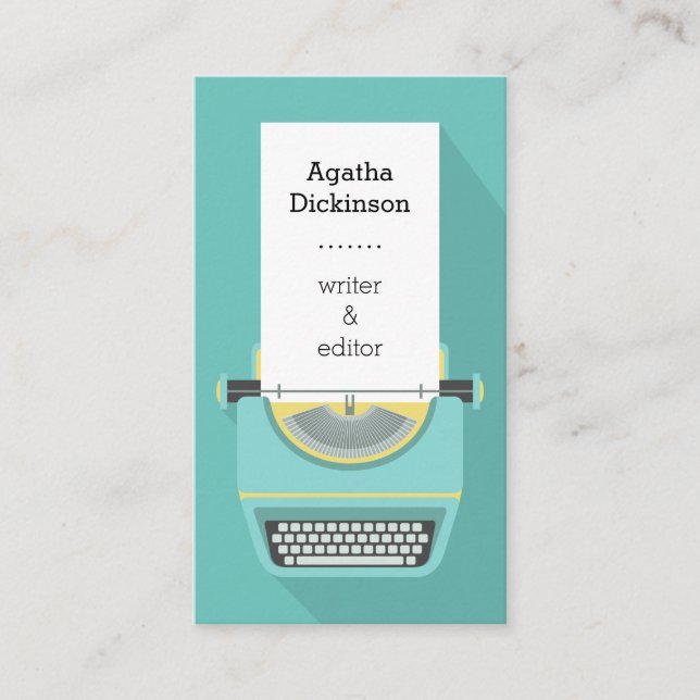 Carte De Visite Machine à écrire professionnelle turquoise jaune r (Devant)