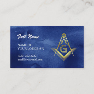 Carte de visite maçonnique   Aquarelle bleue et or