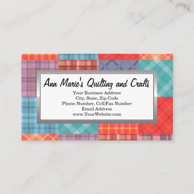Carte De Visite Madras Patchwork Coloré Artisanat de Couture de Qu (Devant)