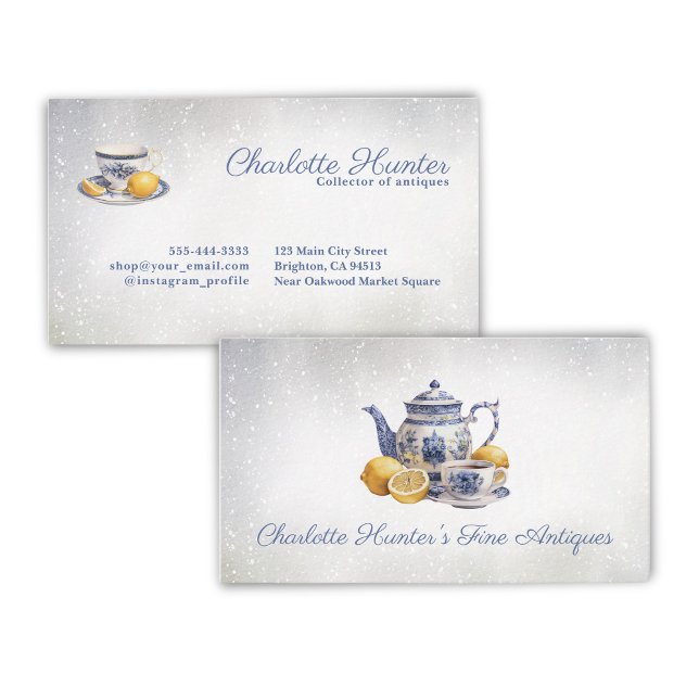 Carte De Visite Magasin d'antiquités Chinoiserie Téton bleu citron (Créateur téléchargé)