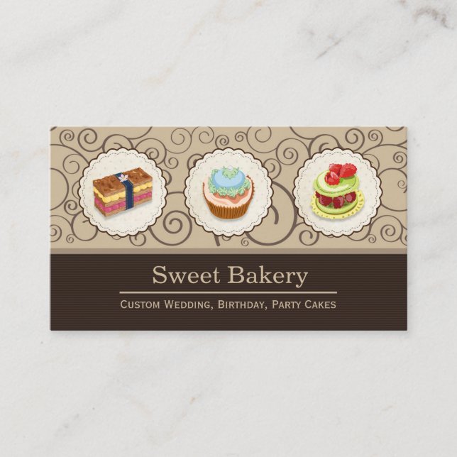 Carte De Visite Magasin de boulangerie sucrée - Pies de gâteau sur (Devant)