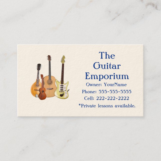 Carte De Visite Magasin de musique/professeur de guitare (Devant)