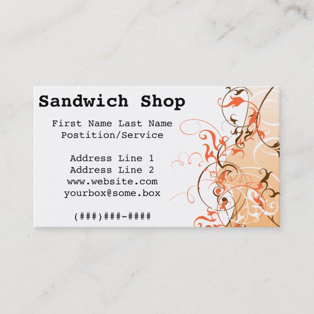 Carte De Visite Magasin de sandwich (Devant)