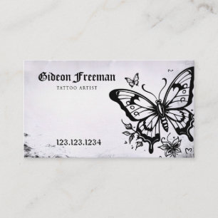 Carte De Visite Magasin de tatouage à papillon noir et blanc éléga