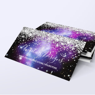 Carte De Visite Magasin en ligne Galaxie Bleu Violet Paillettes Ar