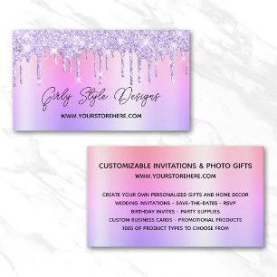 Carte De Visite Magasin en ligne Lavande Glitter Drips Multi Ombre