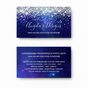 Carte De Visite Magasin en ligne Silver Glitter Aqua Blue Galaxy