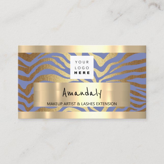 Carte De Visite Magasinez QR CODE Logo Métallic Gold, Bleu clair (Devant)