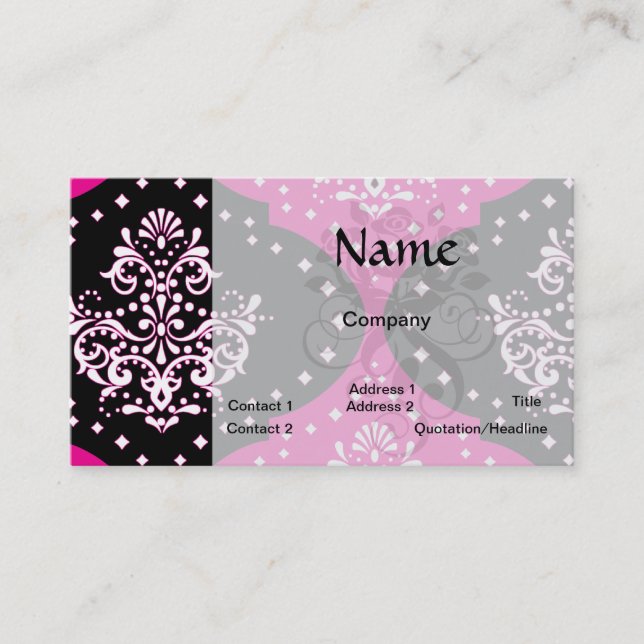Carte De Visite magent rose noir noir henné damas (Devant)