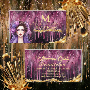 Carte De Visite Magenta Gold Monogramme Beauté Cheveux Styliste