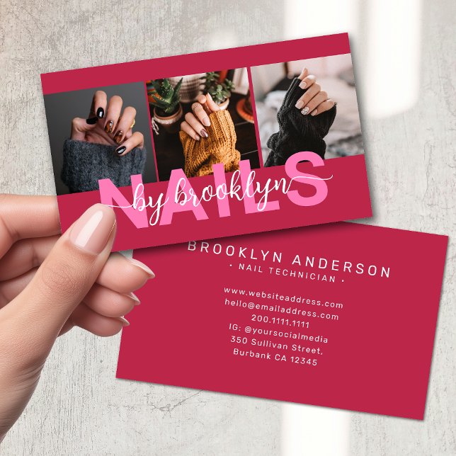 Carte De Visite Magenta Modern Photo Typographie Clou Artiste (Créateur téléchargé)