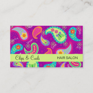 Carte De Visite Magenta Purple Lime Green Moderne Motif Paisley