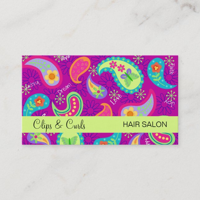 Carte De Visite Magenta Purple Lime Green Moderne Motif Paisley (Devant)