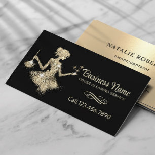 Carte De Visite Magical Gold Sparkles Maid House Service de nettoy
