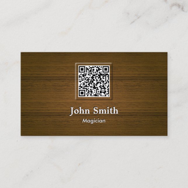 Carte De Visite Magicien en bois chic de code du grain QR (Devant)