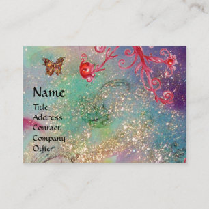 Carte De Visite MAGIQUE BOUTEILLE bleu vert jaune or étincelles