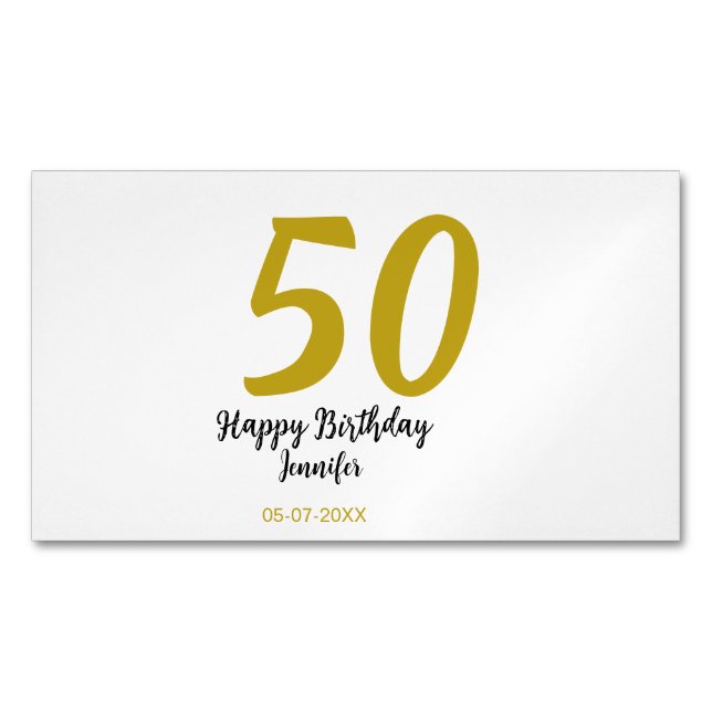 Carte De Visite Magnétique 50e anniversaire ajouter nom date année noire modè (devant)