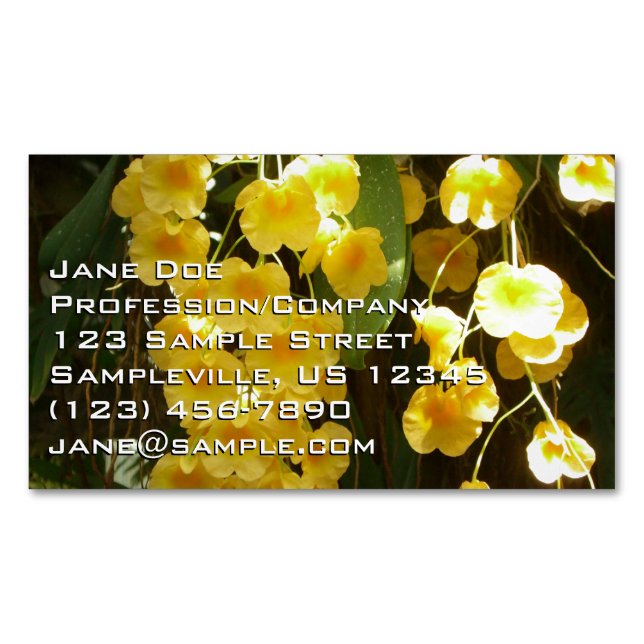 Carte De Visite Magnétique Accrocher les orchidées jaunes Fleurs tropicales (devant)