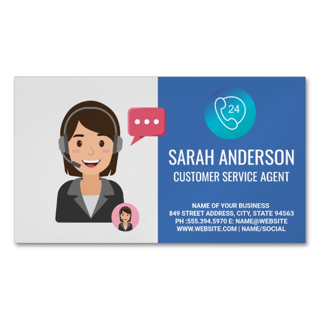 Carte De Visite Magnétique Agent du service client | Opérateur téléphonique (devant)