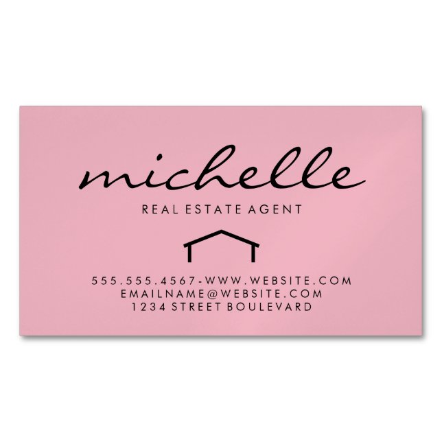 Carte De Visite Magnétique Agent immobilier élégant (rose) (devant)