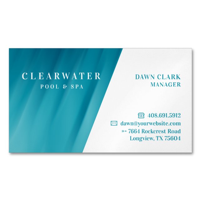 Carte De Visite Magnétique Aqua Turquoise Blue Water Riple Pool & Spa (devant)