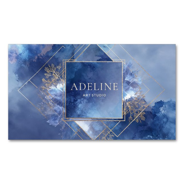 Carte De Visite Magnétique Aquarelle bleu céleste géométrique moderne (devant)