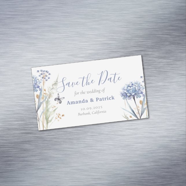 Carte De Visite Magnétique Aquarelle Bleu Élégant Floral Enregistrer La Date (In Situ)